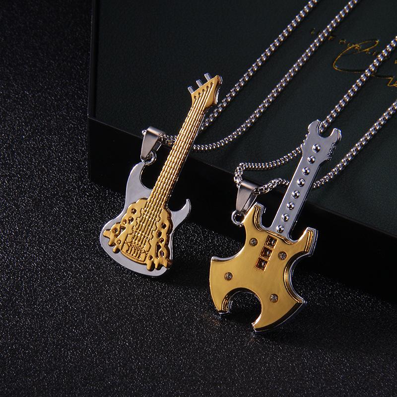 

Pendant Necklaces Hip Hop Fashion Creative Design Rock Guitar Necklace For Men European And American Punk Style Jewelry Accessories
