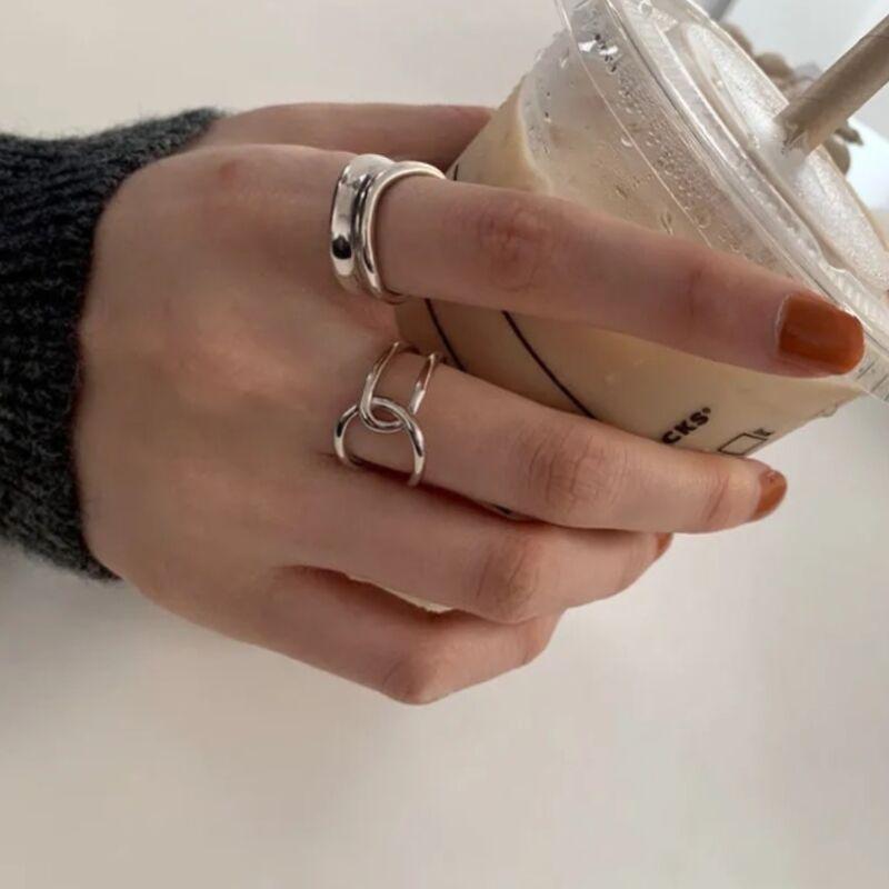 

Bangle Vintage Ancient Silver Color Ring Two-piece Niche Irregular Geometric Cross Metal Cold Wind Index Finger