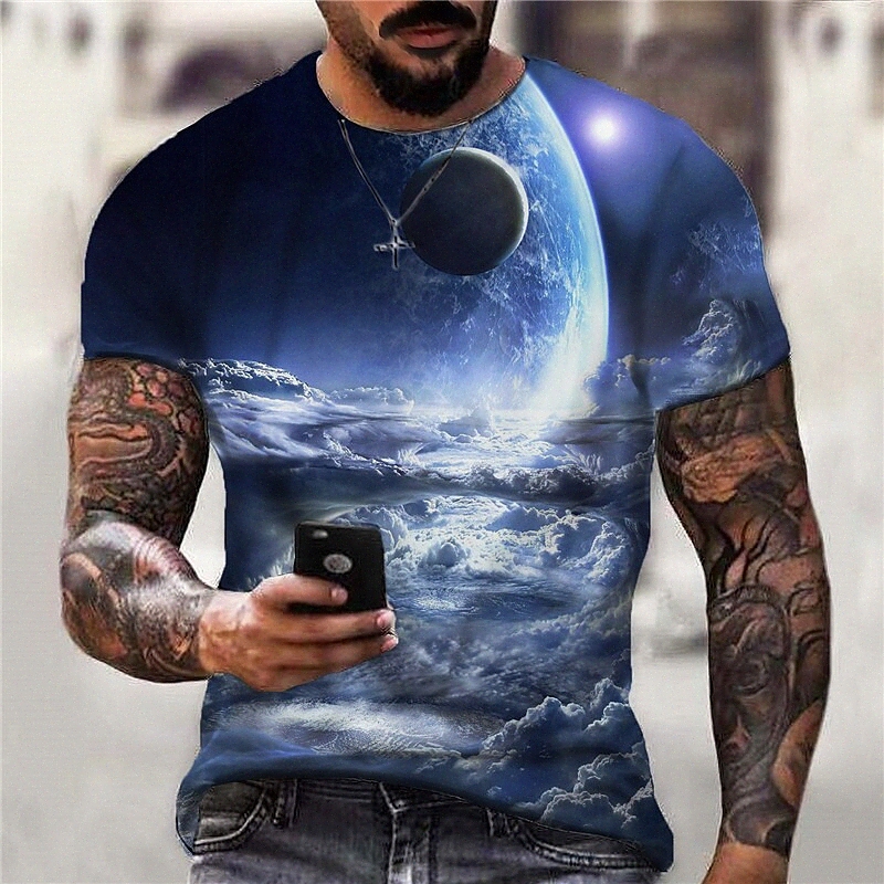 Men's T shirt 3D Print Graphic Interstellar Crew Neck Daily Sports Print Short Sleeve Tops Casual Classic Designer Big and Tall Blue g3GL#