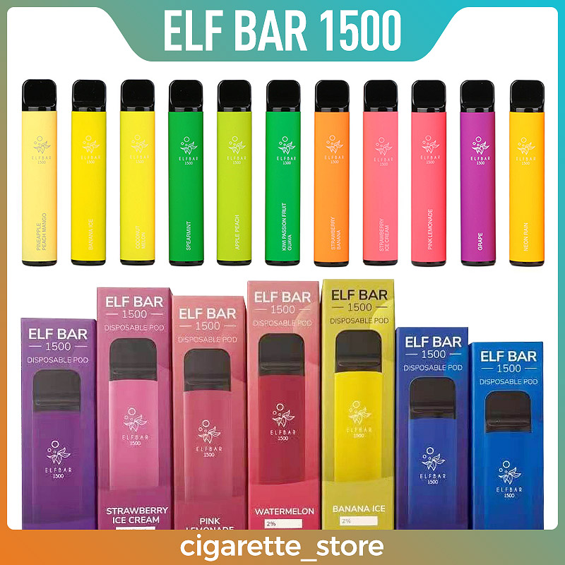 

Elf Bar 1500Puffs Disposable E cigarette vapes Pod Device 850mAh Battery 4.8ml Pre-filled Cartridge Vape Pen Vs Elux Legend Puff XXL Plus Ba