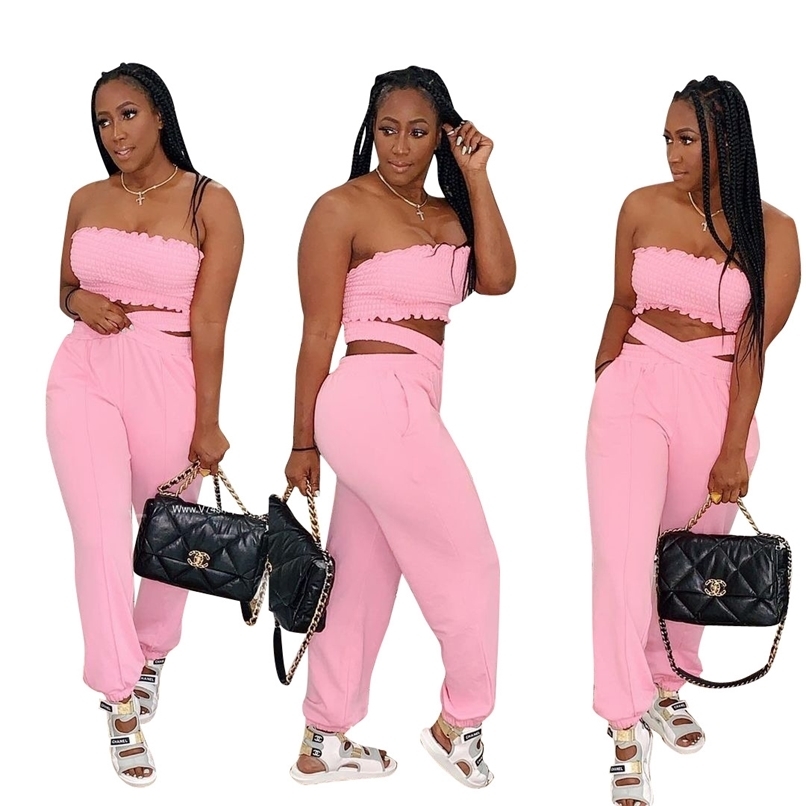 

K-Pop Style Two Piece Outfits For Women Sets Clothes Solid Color Tank Top And High Waist Harem Pants Casual Beach 210525, Black