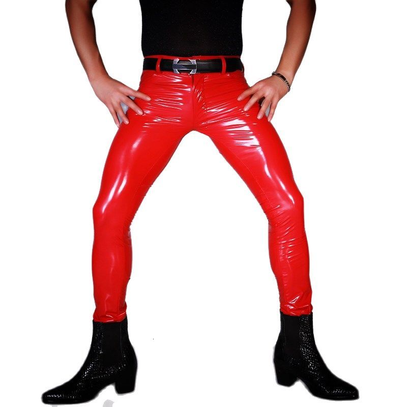 

Men's Pants Sexy Men PVC Shiny Pencil Tight Faux Leather Plus Size Punk Elastic Zipper Fly Moto Nightclub Gay Wear F123 O25T, Extra not product