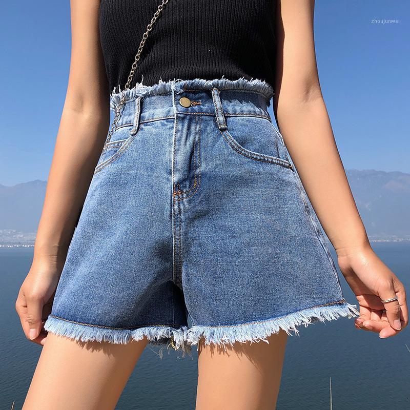

Women's Jeans High Waist Shorts Summer 2021 Korean Wear Hole Loose Student Versatile A-line Pants, Blue