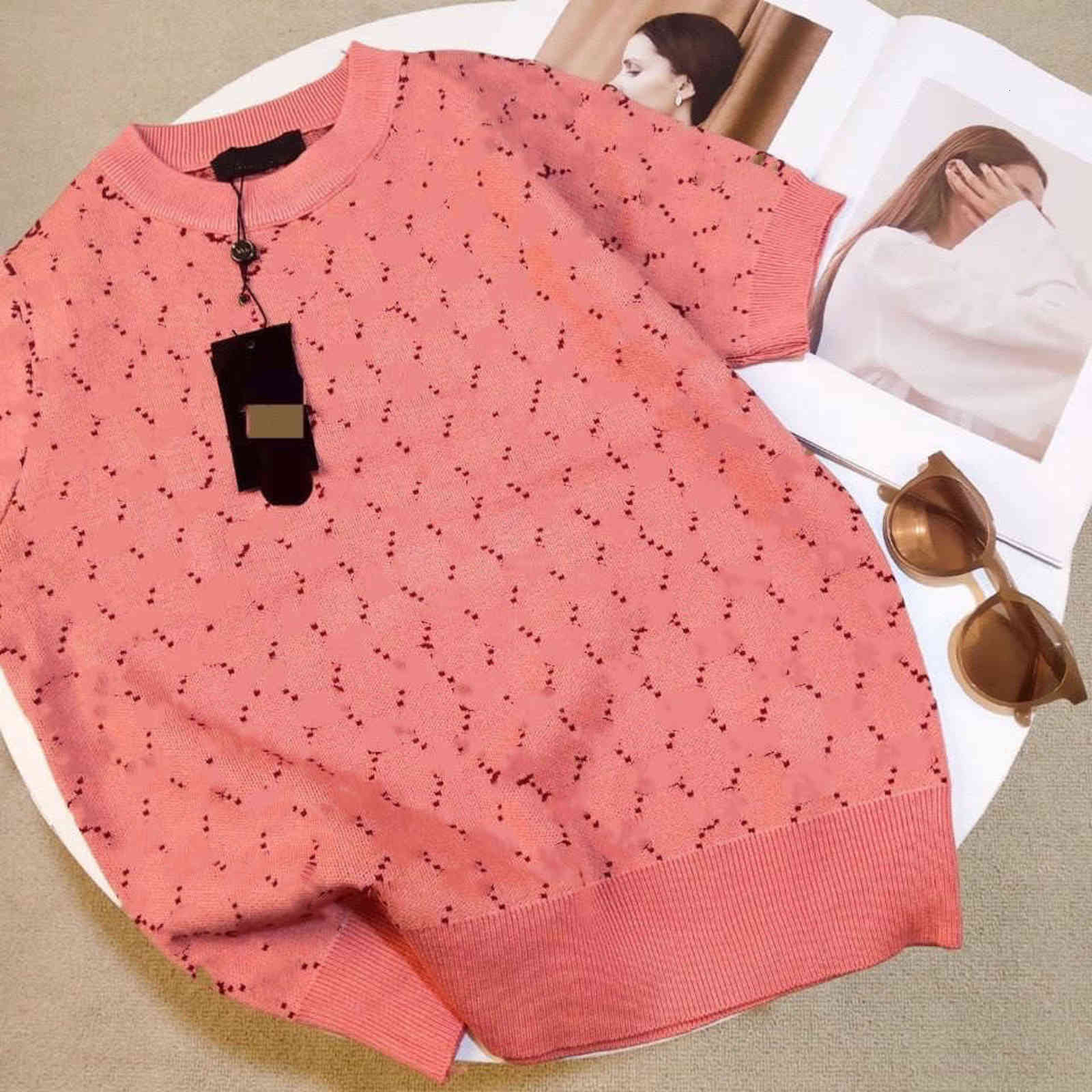 

Women' Sweaters 2021 high fashion Women' Knits short sleeve sweater letter jacquard G comfortable thin quality dign, Pink