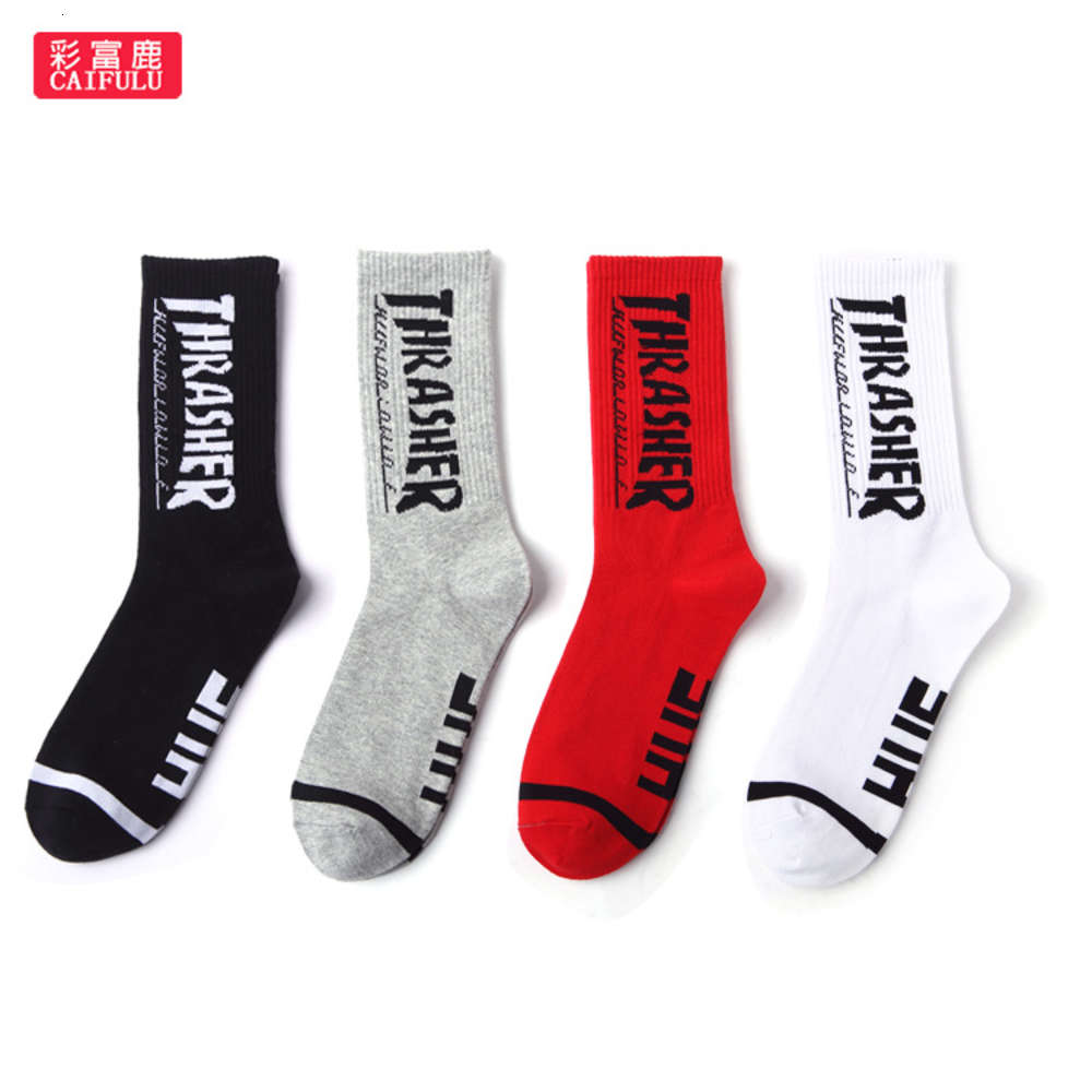 

Hip hop high tube street fashion brand socks men's letter and wo College, Black