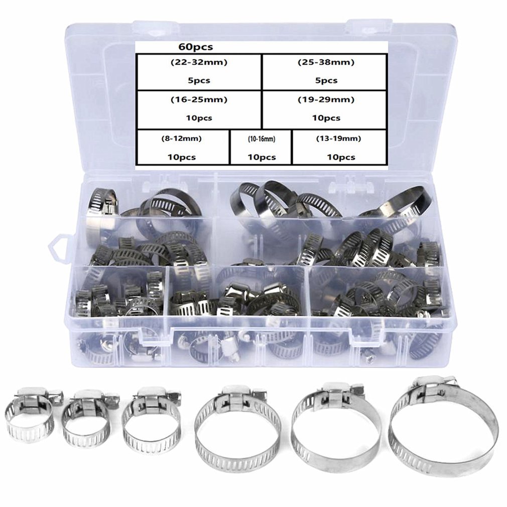 New 60 Stacks/box Mixed water pipe Hose clamp Gesp Rvs Hose clamp 8-38mm Series Combination-image-692393877