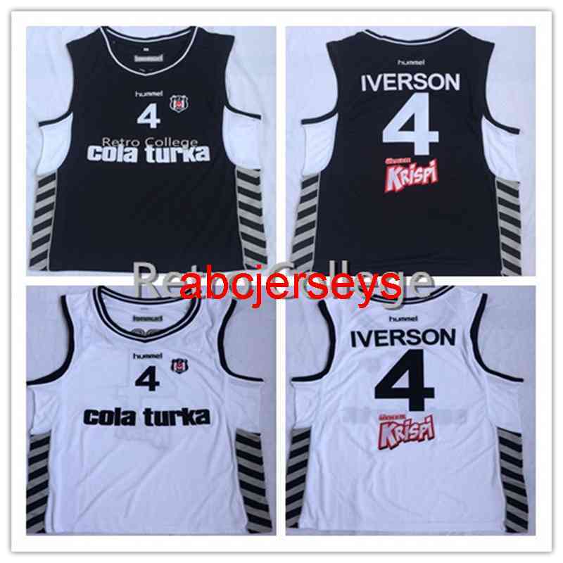 

#4 ALLEN IVERSON BESITA COLAS TURKA BASKETBALL JERSEY Embroidery Stitches Top Quality -XXL, Black
