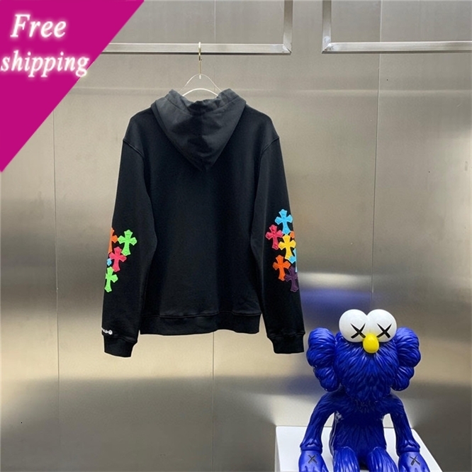 

Chrome/hearts New Crosin Ch Cross Sleeve Arm Color Leather Stitching Embroidered Hooded Cardigan for Men and Ei8b, Black