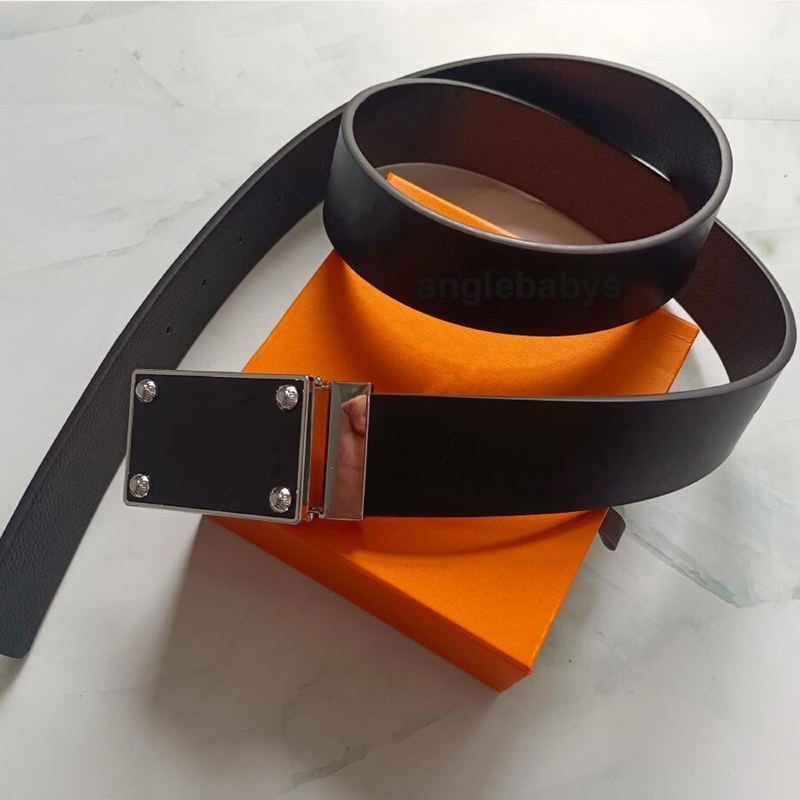 

Fashion Belt Leather Designer for men and women's high quality gold silver smooth buckle men's belts with orange box,width 3.8cm, With box
