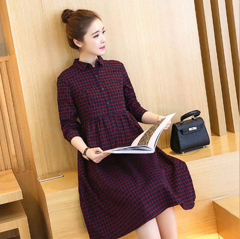 

Maternity Dresses Fashion Autumn Dress High Waist Long Sleeve Loose Plaid Pregnancy Clothes For Pregnant Women, Red