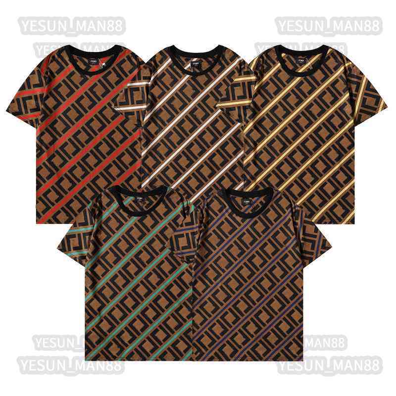 

Designer Luxury Fends Classic Fende Summer T Shirt FF Stripe Color Matching Printed Fashion Mens And Womens Couple Loose Round Collar Tee, 19