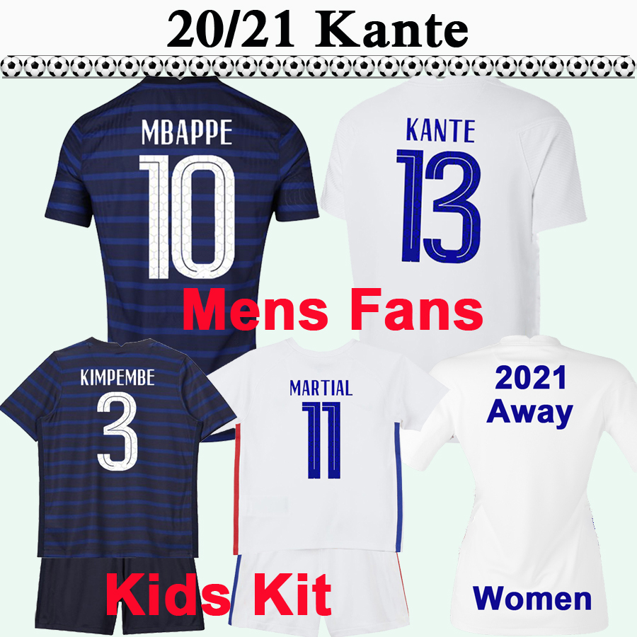 

2021 MBAPPE GRIEZMANN BENZEMA Mens Soccer Jerseys POGBA GIROUD KANTE Kids Kit Home Blue Away White Football Shirt Player Version PAVARD Women Fans, Qm931 2021 away segund. divis. patch