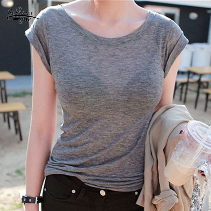 

Korean Fashion Clothing Thin Top See Through Women Tops Cotton Elastic Basic Blouse Sexy Shirt Blusas 9270 50 210521, Brown