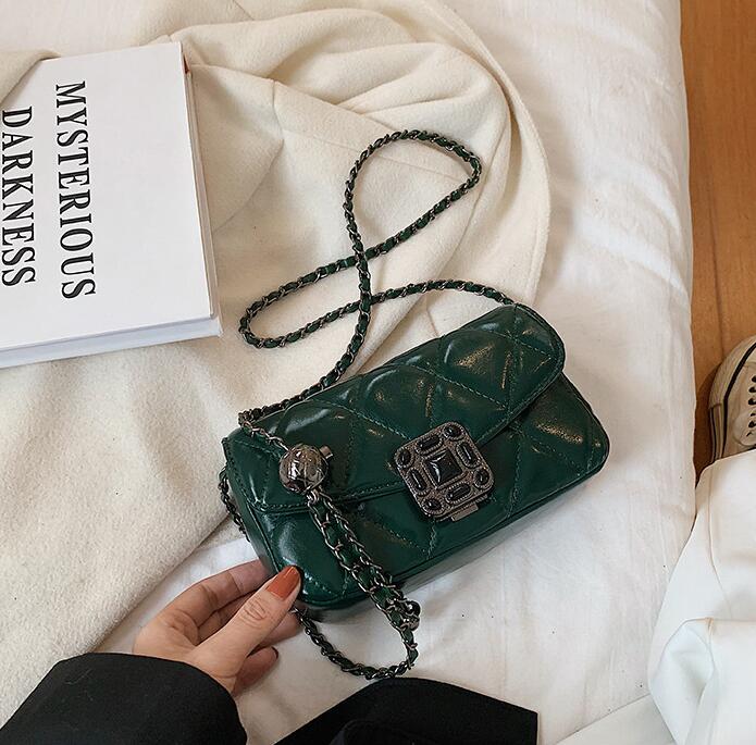 

wholesale women shoulder bags Street trend patent leathers chain bag simple and versatile solid leather handbags personalized square buckle diamond handbag, Coffee(boutique box)