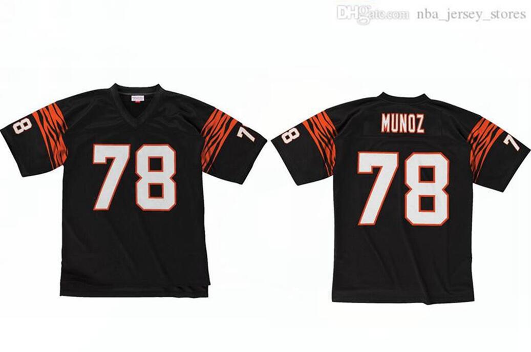 

Stitched football Jersey 78 Anthony Munoz 1989 Mitchell & Ness retro Rugby jerseys, Black;red