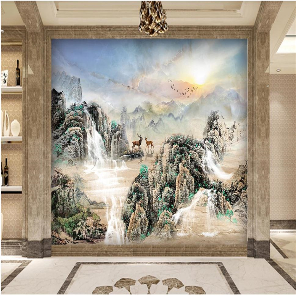 

landscape sunrise oriental marble wallpapers background wall modern wallpaper for living room, As show