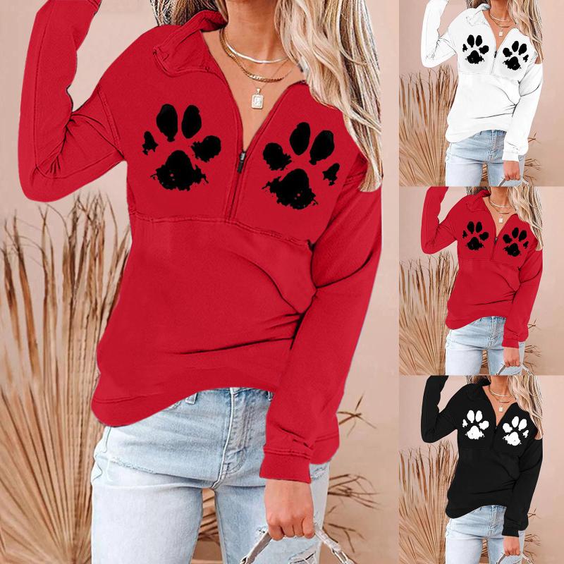 

Women' Hoodies & Sweatshirts Y2k Zip Up Hoodie Sweatshirt Dog Paws Printing Long Sleeve Zipper Collar Pullover Tops Hooded, Bk
