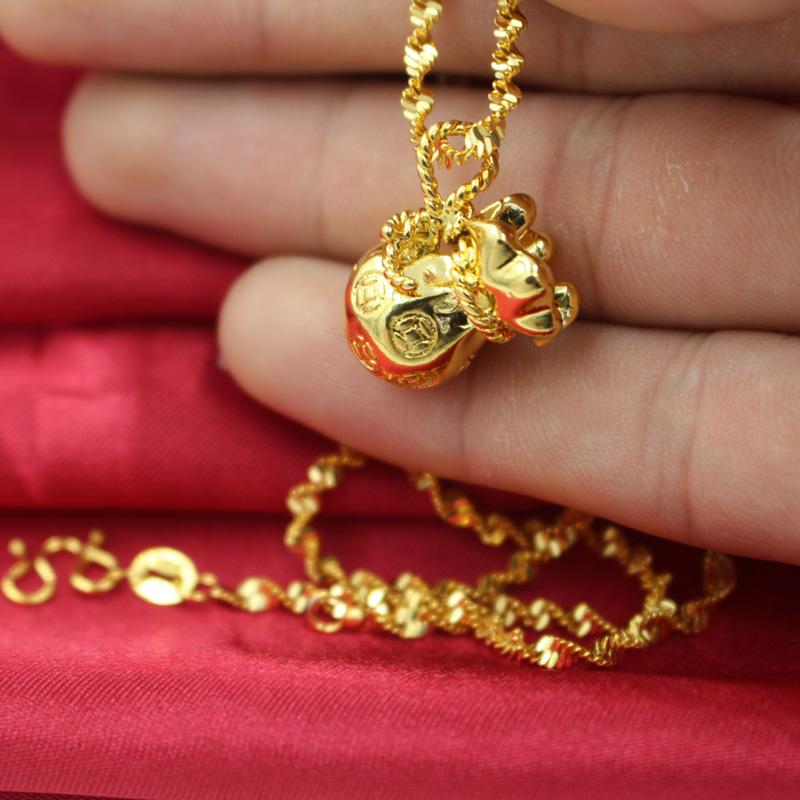 

Wholesale Pure Gold Color Charming Lucky Bag Pendant Necklace For Women,fashion 24k Filled Wedding 45cm Necklaces, Silver