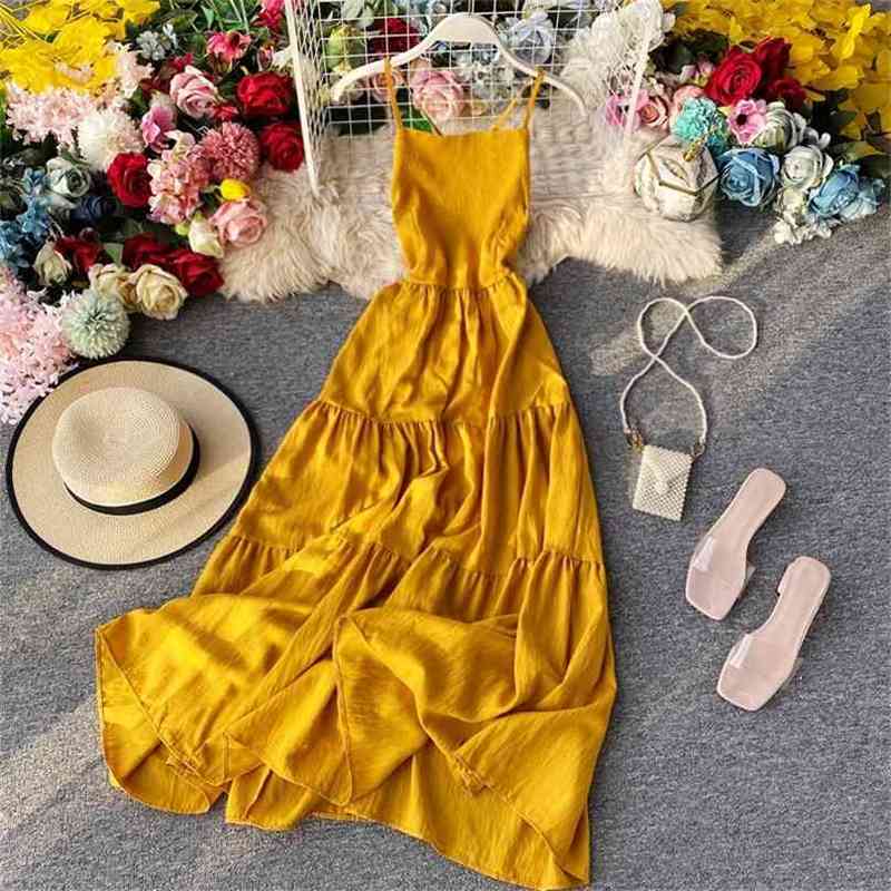 

Holiday Long Dress Women Sexy Backless Bandage es Summer Sleeveless Spaghetti Strap Party Vestidos Mujer 210525