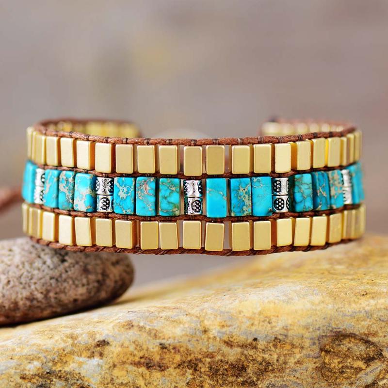 

Beaded, Strands Handmade Ethnic Multilayers Wrap Bracelet Vintage Gold Beads Natural Stone Weaving Cuff Bangles Bracelets Bohemian Jewelry