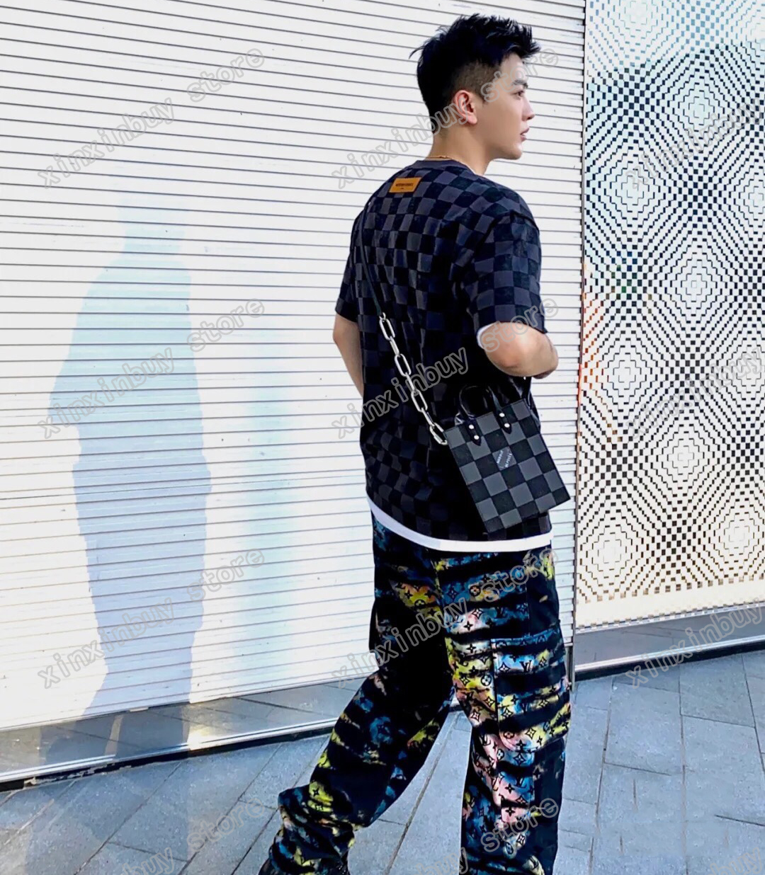 

21ss Men Women Designers T Shirts tee knitting Plaid printing Jacquard fabric Man Fashion Streetwear luxurys black white gray S-L, Multi