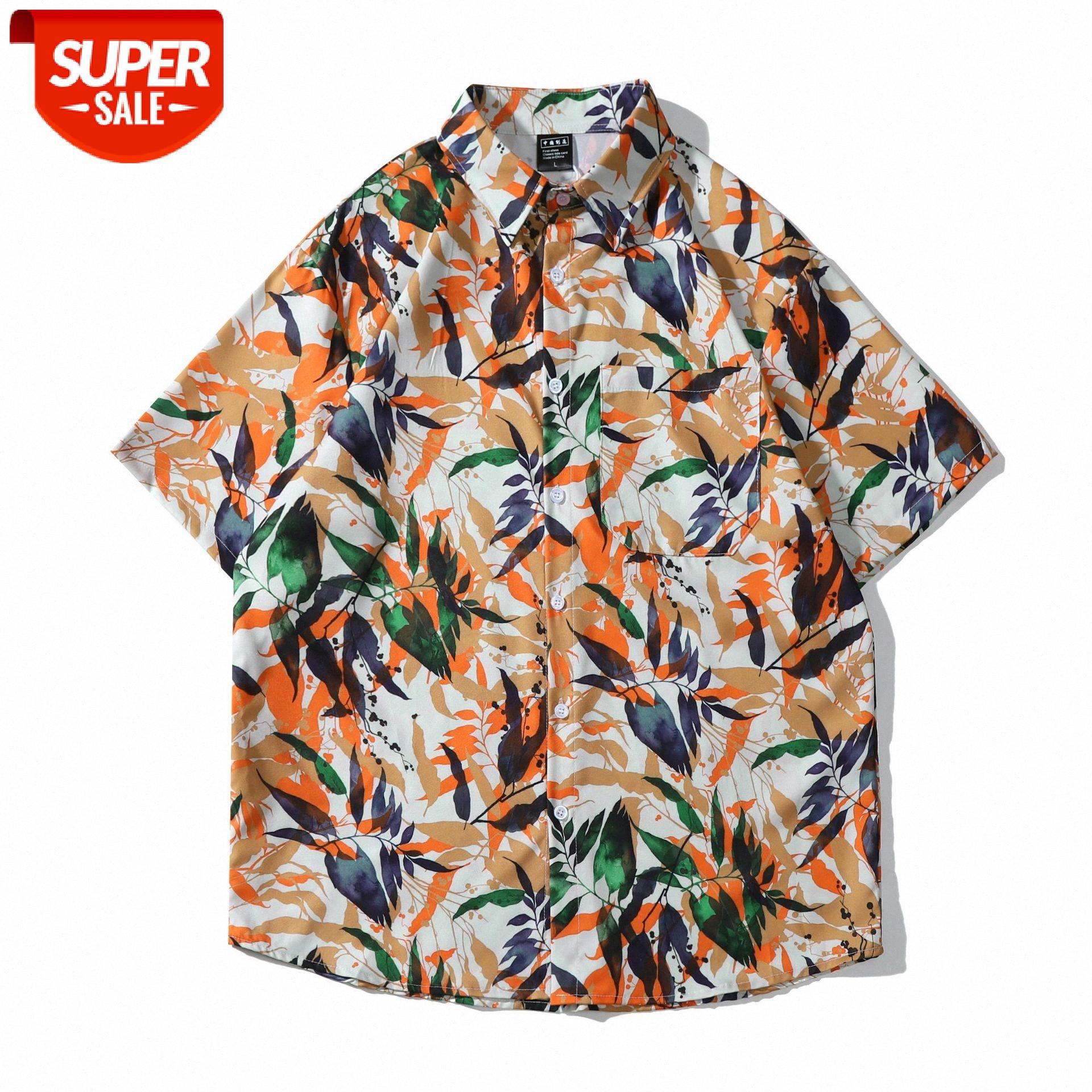

Wei Yi flower shirt men's loose and breathable beach short-sleeved Japanese flow #yE2B, White;black