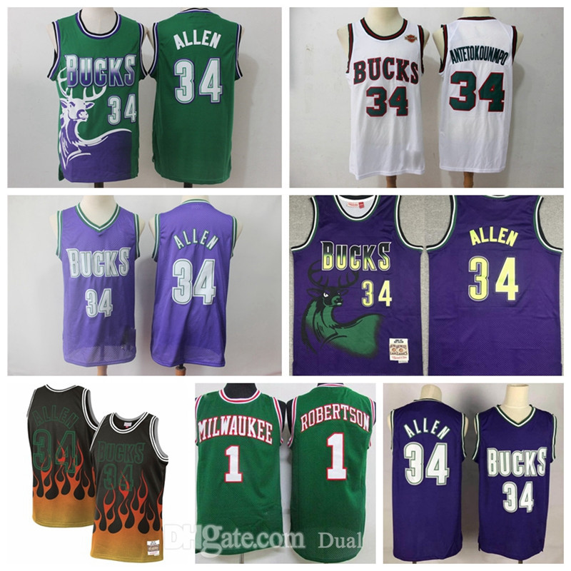 

Classic Design Basketball Jersey 34 Ray Allen GiannisAntetokounmpo MilwaukeeBucksThrowback Vintage 1 Oscar Robertson Retro Jerseys, With logo