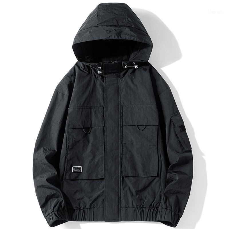 

Men's Jackets Spring And Autumn Loose Hooded Work Clothes Korean Style Trendy Men, Black