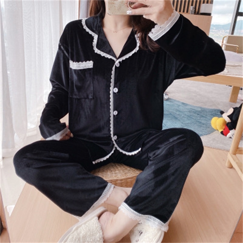 Women&#039;s Sleepwear Fdfklak Pijama Feminino Autumn Winter Pyjamas Women Long Sleeve Gold Velvet Home Clothes Thick Sweet Ladies Sleepwear Set-image-699843818