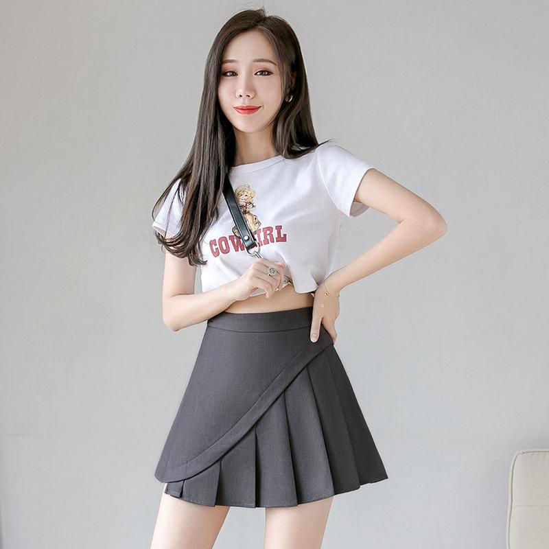 

Skirts 2021 Summer Korean Irregular Skirt High Waist Thin Solid Color Casual A-line Short Suit Pleated, Black
