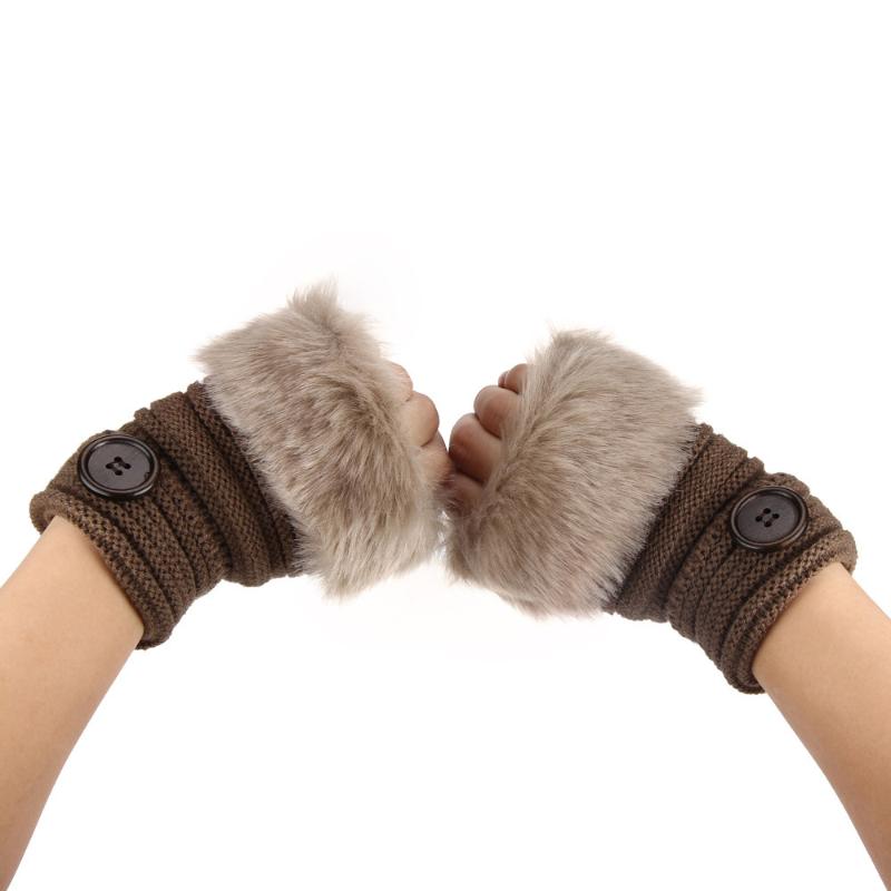 

Five Fingers Gloves Women Warm Winter Faux Fur Wrist Fingerless Mittens Kh Autumn And Casual Women' Guantes, Blue;gray
