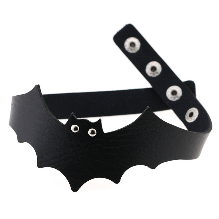 

Halloween Necklace Bat Leather Choker Necklace Simple Punk Gothic Collar Chokers Neck Band for Women Children Fashion Jewelry Will and Sandy, Golden;silver