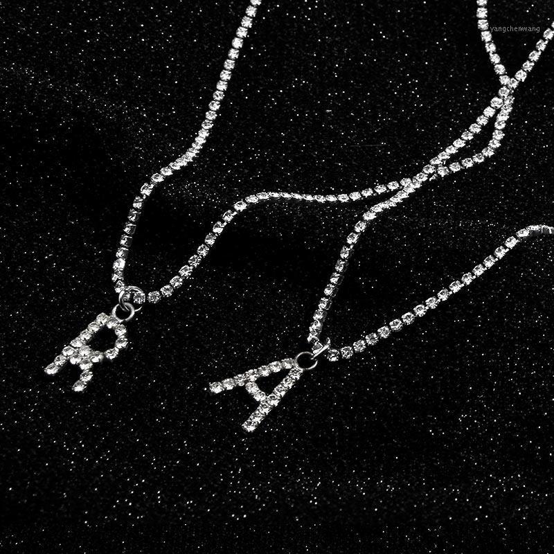 

Bylia Jewel Silver Color Crystal Letter Pendant Necklace Female Shining Rhinestone Clavicle Chain Fashion Charm Jewelry Gift Chains