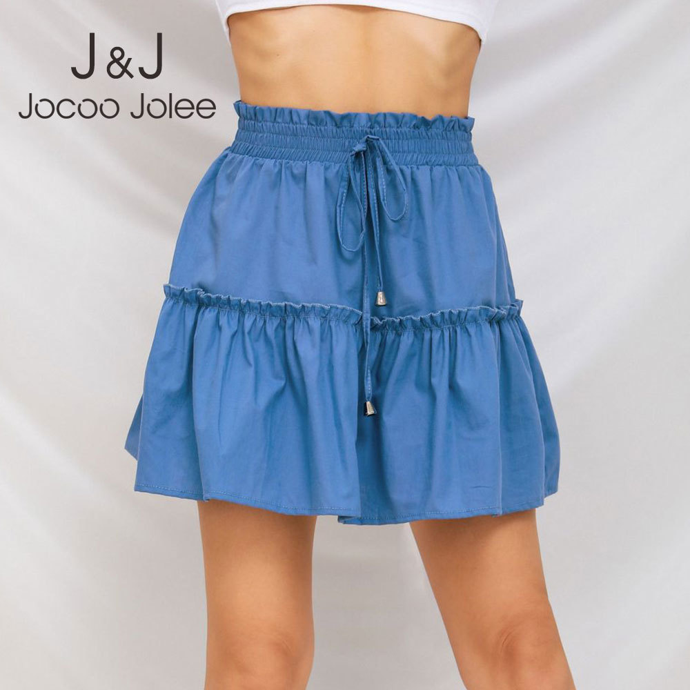 

Jocoo Jolee Women High Waist Ruffles A Line Skirt Summer Boho Solid Pleated Mini Skirts Korean Harajuku Beach Skirts 210518, Yellow
