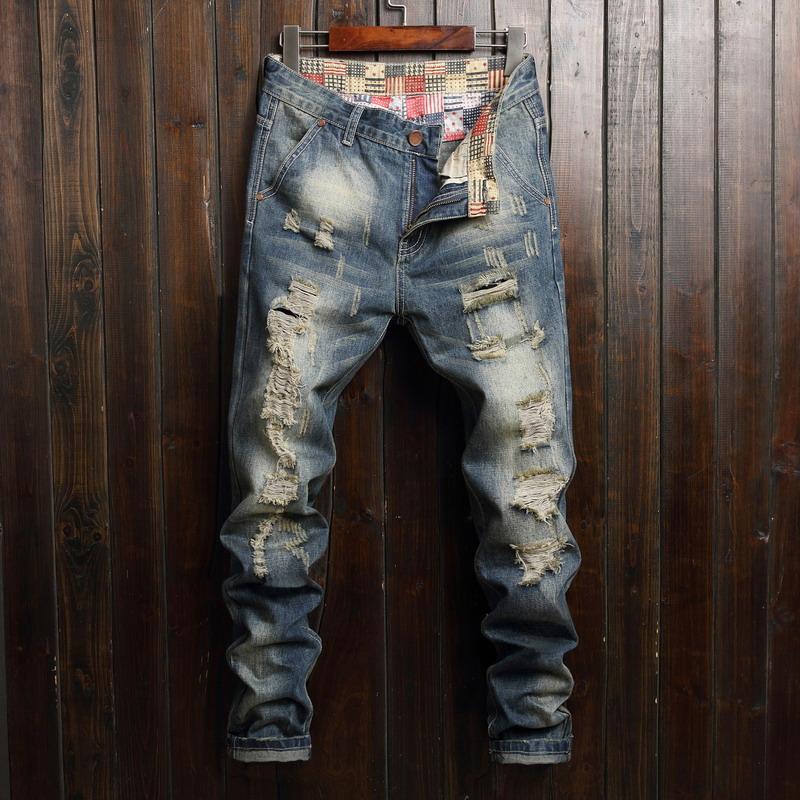 

2021 Mens Jeans Spring Summer New Style Ripped Trend Pants Brand Denim Casual Street Wear Mid-Waist Trousers, Blue
