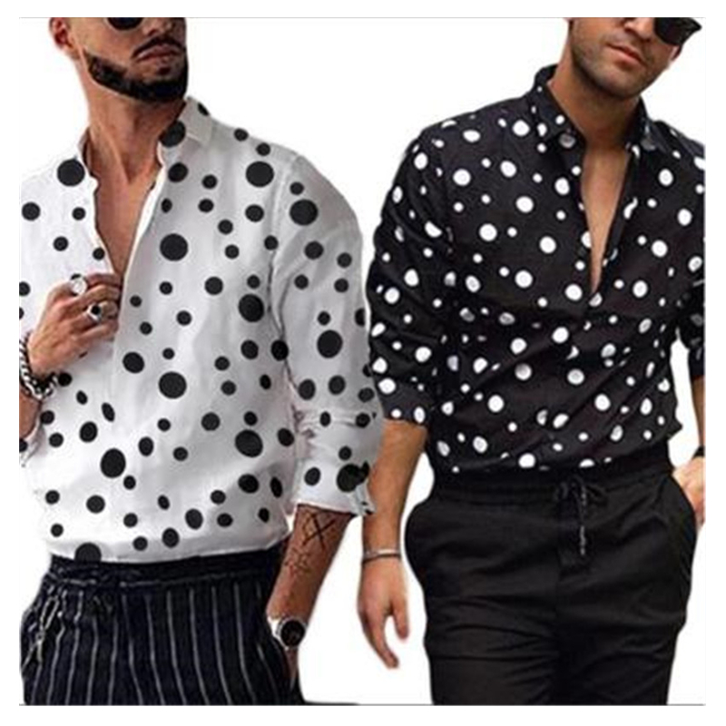 

Polka Dot Mens Shirt Fashion Autumn Long Sleeve Casual Buttons Man Shirts Summer Male New Hot Style Homme All-match Clothing, Black