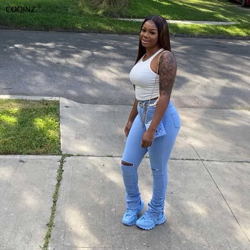 

Woman Baggy Denim Stacked Jeans Womens Mom Pants High Waist Vintage Winter Ripped Boyfriend Clothes Cargo Distressed K20P09529 210712, Dark blue