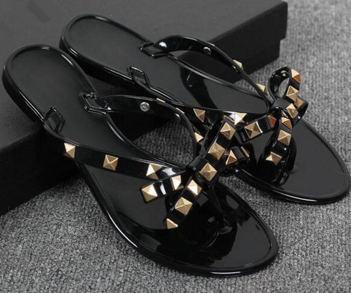 

Women Summer Slippers Sandals Rivets Flat heel Patent leather Jelly Flip flops Beach Sandalias Female