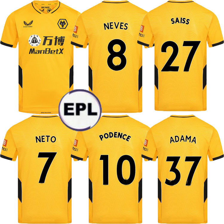 

Wolverhampton Wanderers Soccer Jersey SEMEDO RAUL NETO NEVES 21 22 Wolves 2 Boly J.OTTO PODENCE FAIO SILVA Football SAISS Shirts 2021 2022 t, Black;red