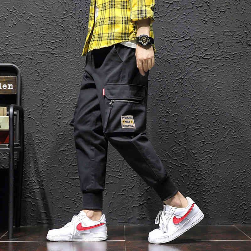 

Men's Pants Hip Hop Men Black Jogging Cargo Harajuku Streetwear Jogger Sweatpant Cotton Trousers Harem HOC0