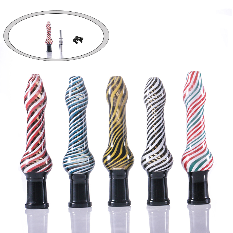 

Smoking accessories Glass Straw herb one Hitter with 14mm Titanium nails assorted colorful with Plastic clip