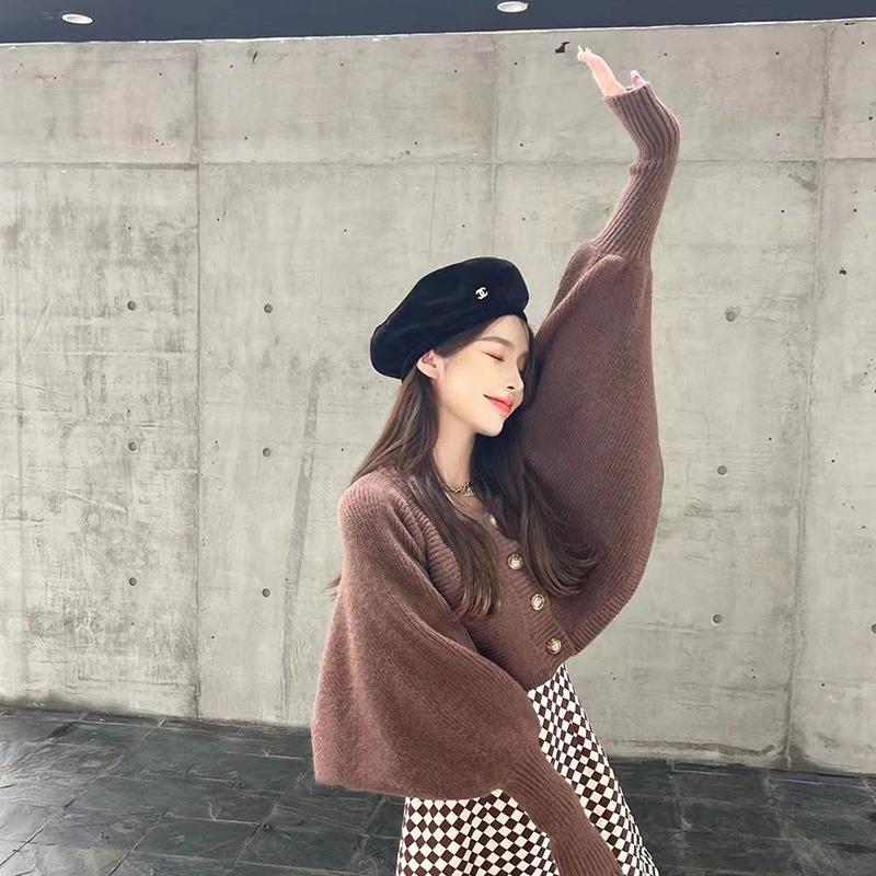 

Casual Dresses Autumn And Winter Women's Fashion Temperament Aging High Korean Plaid Dress Sweater Two-piece Suit, Black;gray
