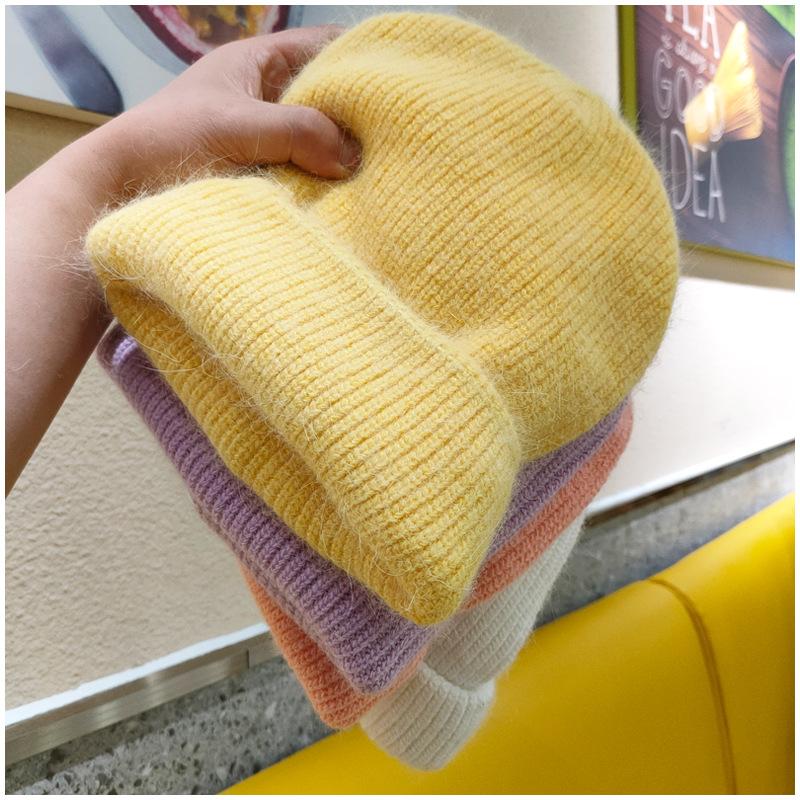 

Beanies Fashion Winter Hats For Women Warm Long Fur Hair Female Caps Solid Colors Wide Cuff Young Style Girls Cap