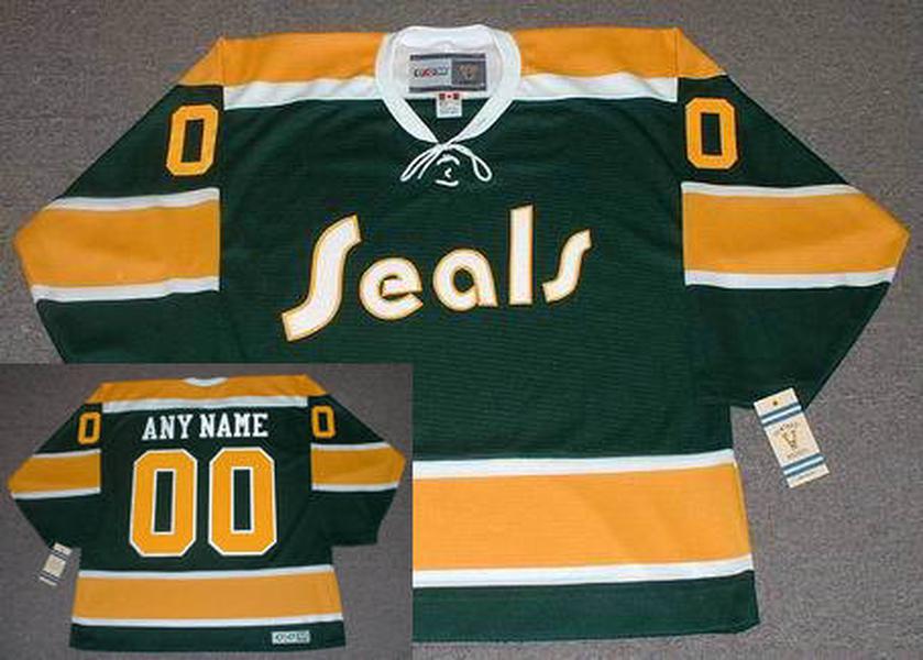 

Oakland Seals 1968 CCM Vintage Away #14 CRAIG PATRICK #21 RON STACKHOUSE #27 GILLES MELOCHE Custom Goalie Cut Hockey Jerseys, 0001