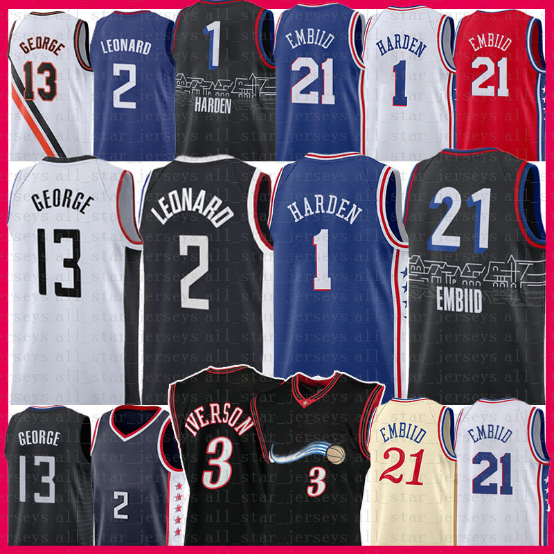 

Kawhi 2 Joel 21 Embiid Leonard 1 Harden Basketball Jersey Paul 13 George Allen 3 Iverson Julius 6 Erving Jerseys Retro 2021 New Vintage Mens Shirts, 2021 jersey