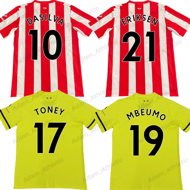 

Bees ERIKSEN soccer jerseys BFC Home away 2021/22 TONEY MBEUMO DASILVA football shirts CANOS FORSS JENSEN jersey WISSA JANELT HENRY Red and white stripe uniforms S-2XL, 21-22 home+epl