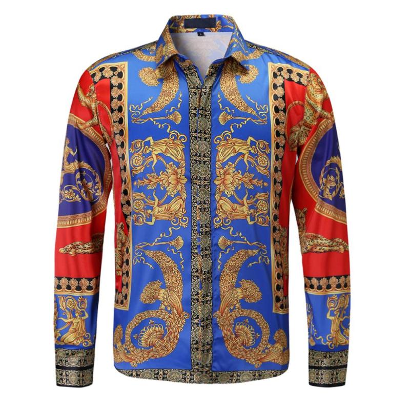 

Men' Casual Shirts 2021 Floral Flower Print Mens Slim Fit Baroque Party Prom Formal For Men, Red