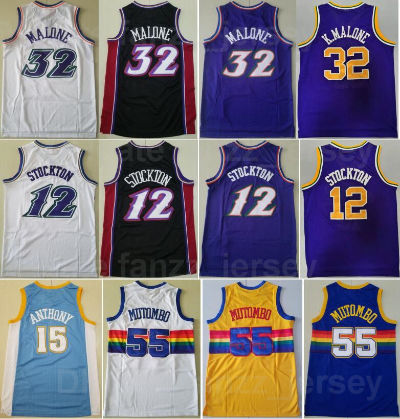 

Vintage Mitchell Ness Basketball Allen Iverson Retro Jersey 3 Carmelo Anthony 15 Dikembe Mutombo 55 Karl Malone 32 John Stockton 12 Blue Yellow White Black Purple