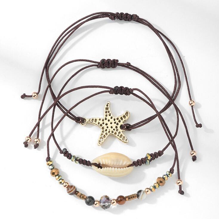 

Charm Bracelets 3pcs /set Bohemian Starfish Bangles Adjustable Natural Shell Beads Women Holiday Beach Jewelry