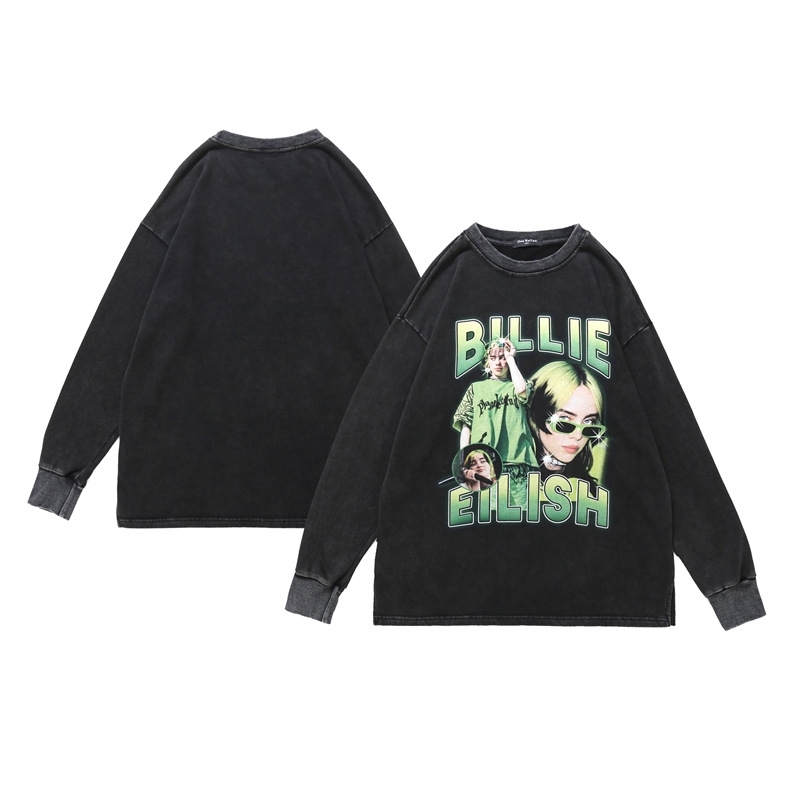 

Men' street fashion brand wash used direct jet printing round neck Pullover loose long sleeve sweater, 1048